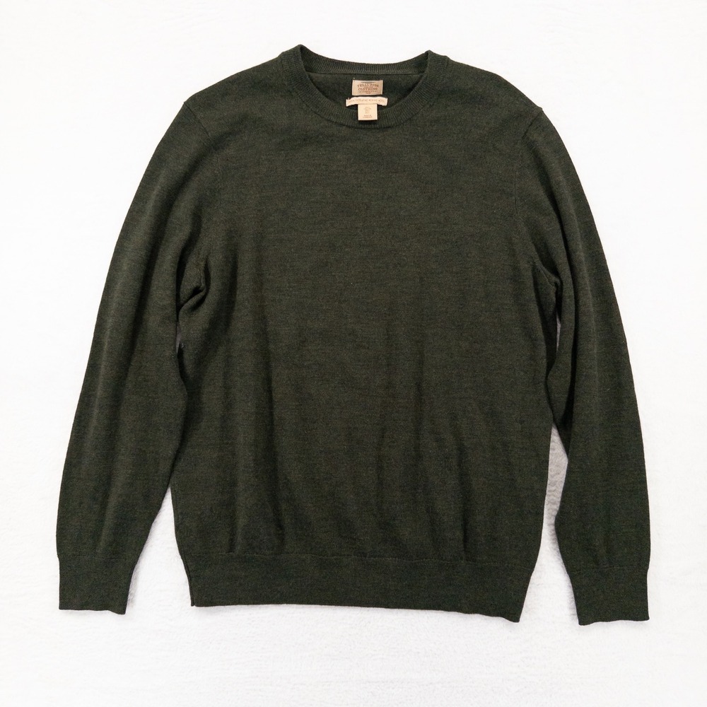 Telluride Mens Crewneck Sweater Large Green Extrafine Merino Wool Pullover Knit